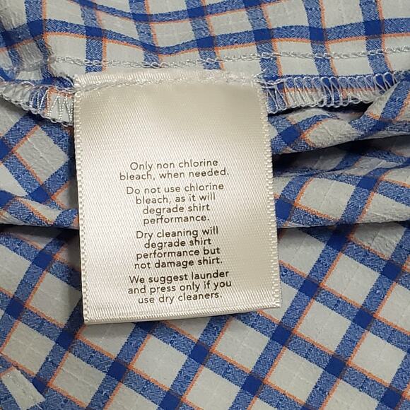 Mizzen + Main Leeward Performance Trim Dress Shirt Blue Orange Gingham Sz Large - Picture 10 of 14